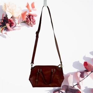 Fossil Tan Cow Hide Leather Jacqueline Crossbody or Tote Bag Purse Boho